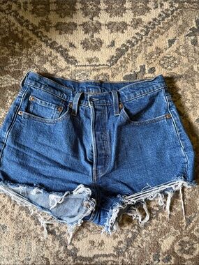 Levi's 501 Dark Blue Distressed Cutoff Denim Shorts